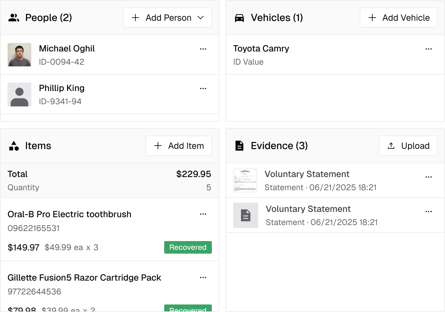 Incident logging form
